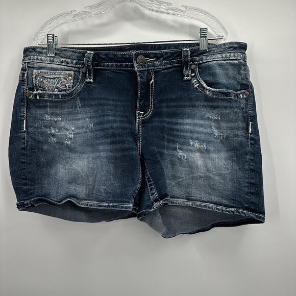 Vigoss Shorts Womens 18 Denim Distressed Heritage Fit Embroidered Pocket Jean - Picture 1 of 12